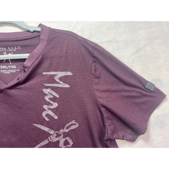 Marc Ecko T-Shirt Men’s Size XXL V-Neck Purple Cut Sew Large Logo Graphic Tee - Picture 6 of 14